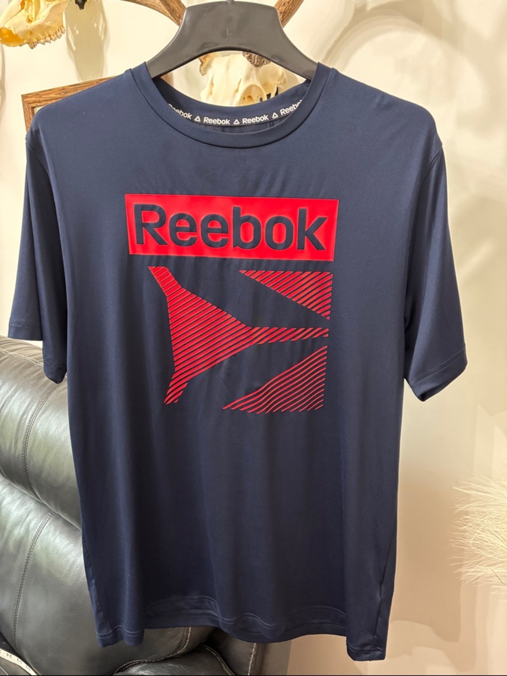 Reebok Navy Short-Sleeve Performance Tee with Red Logo